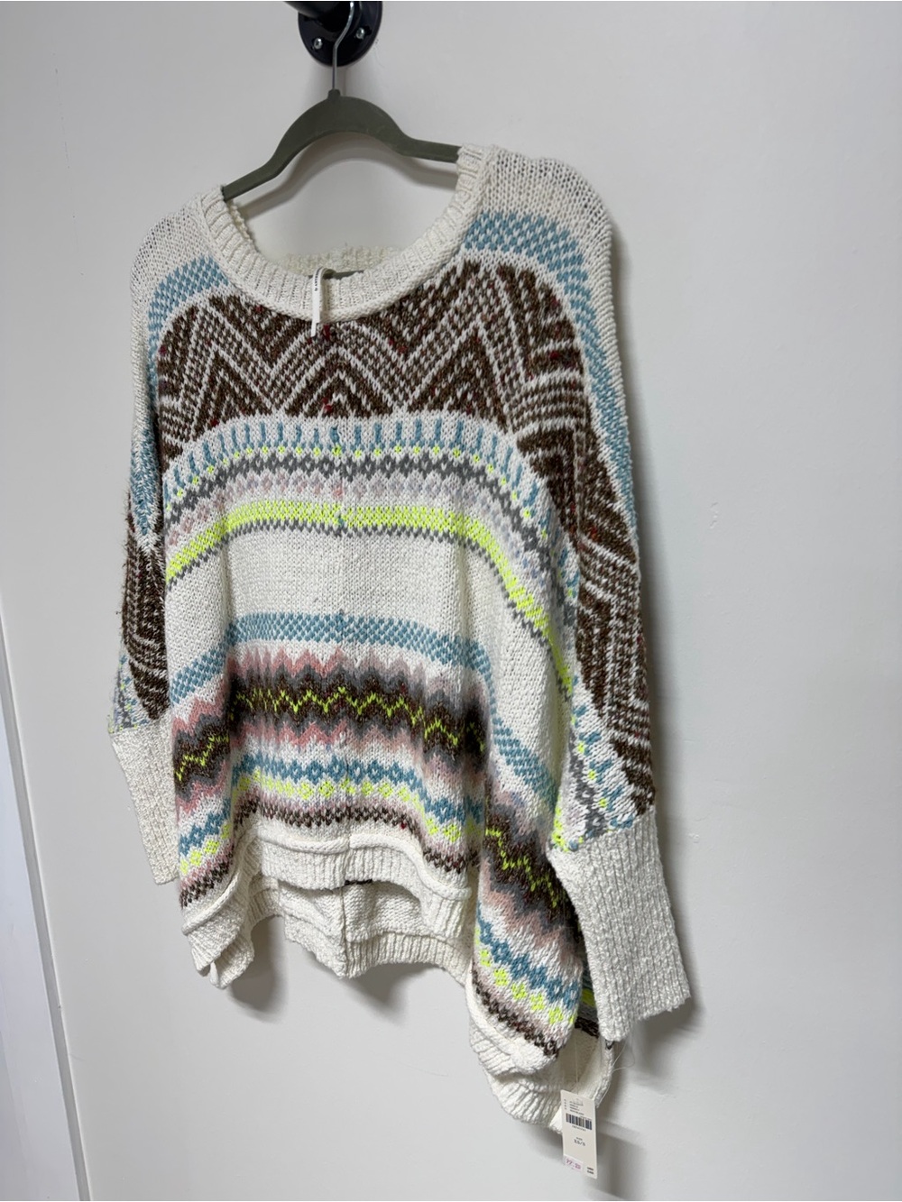 NWT By Anthropologie Fair Isle Poncho Sweater Ivory Multicolor XS/S